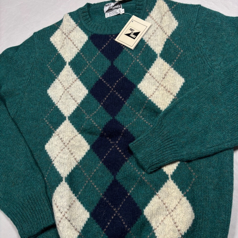 Pauly and Forbes‎ Sweater Mens L Green Argyle 100% Shetland Wool Grandpa NWT